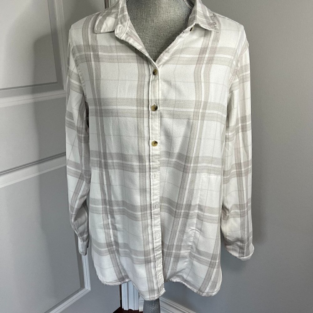 JACHS Women's Gray and White Plaid Boyfriend Flannel Size M NWOT